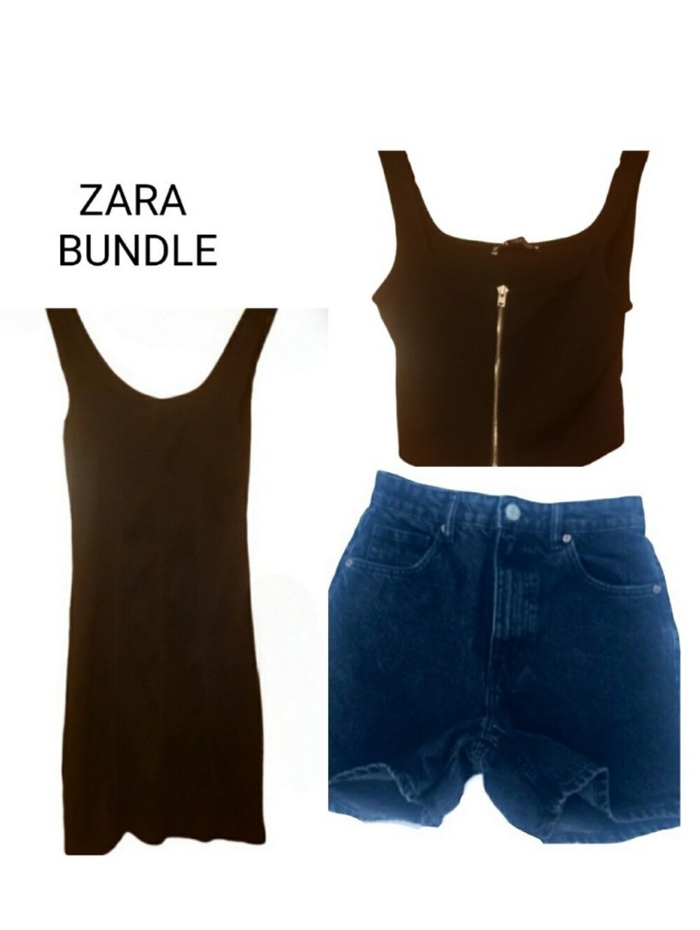 Zara Bundle: Shorts Off Black Size 4 & Medium Bodycon Dress & Medium Crop Top - Picture 1 of 11